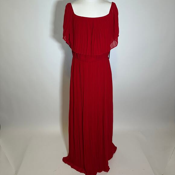 NWT Premier Amour Red Off The Shoulder Maxi Dress Womens Size 10 Pleated Formal - Picture 2 of 11